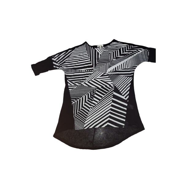 Monteau Shirt Womens MBlack 3/4 Sleeve Round Neck Pullover Sheer Abstract Trip - Picture 2 of 5